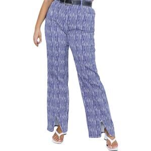 NWOT PRINCESS POLLY Jeans 10”Danica”Blue-White Geo-Stripe Flare Wide Slit-Front